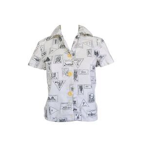 vintage stamp-print button down